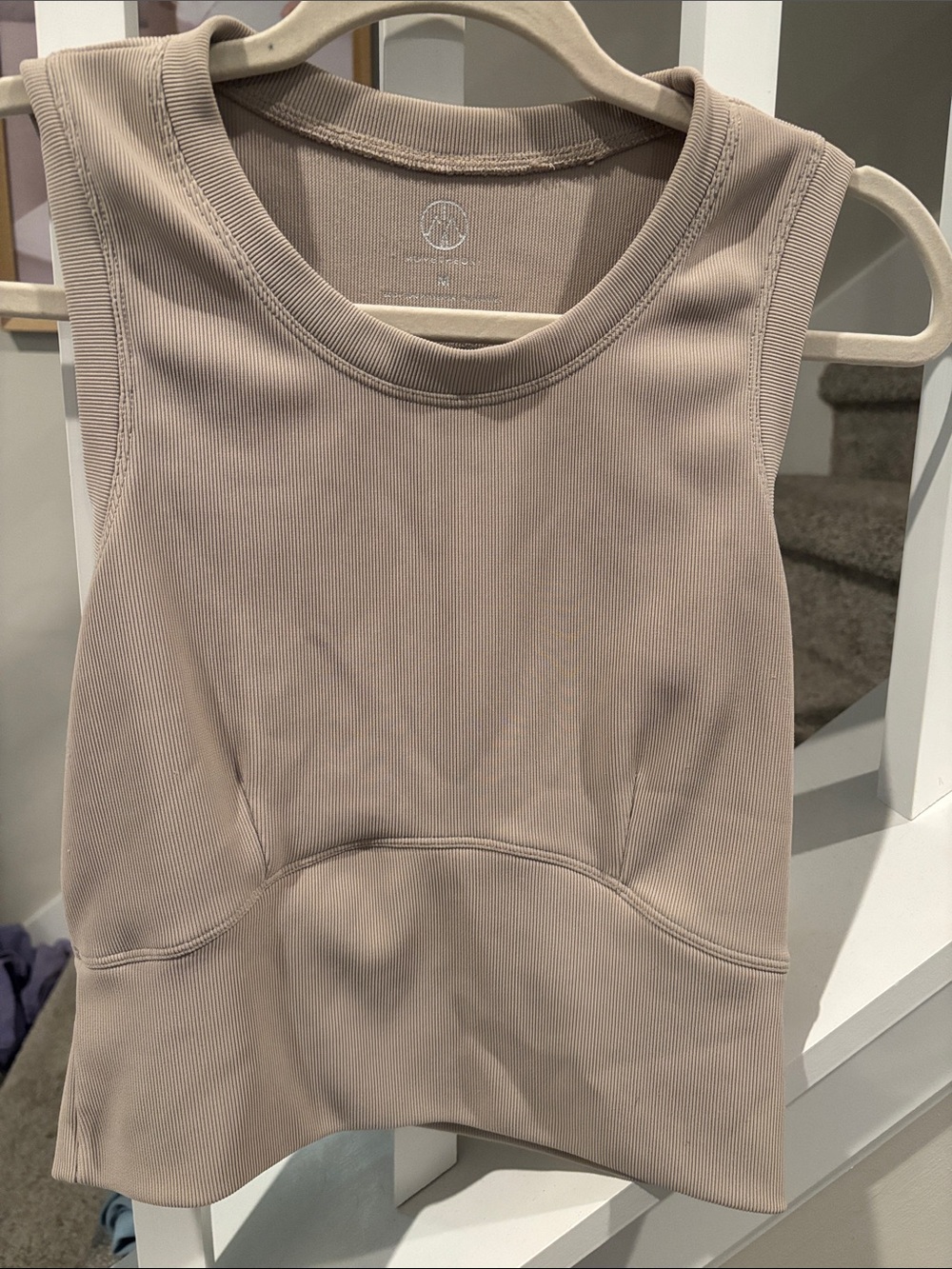 Ribbed Seam-Detail Tank Top in Taupe